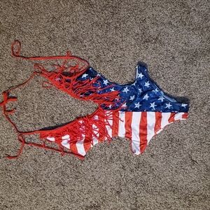 American Flag Fringe Swim Suit
